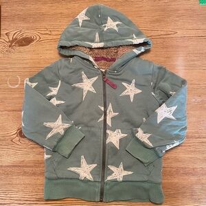 Mini Boden Star Print Green Sherpa Lined Hoodie